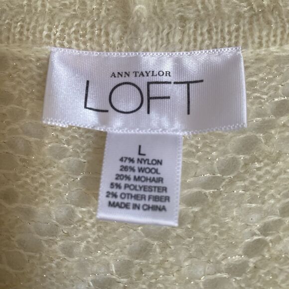 Chunky Knit Sweater Pullover Women L Ivory V Neck Wool Mohair Preppy Grunge - Picture 5 of 6